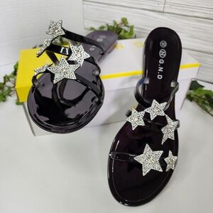 Black Jelly Flats Slided with Bling Stars NEW Size 7